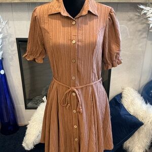 Gibson Tan Button-Up Midi Dress
